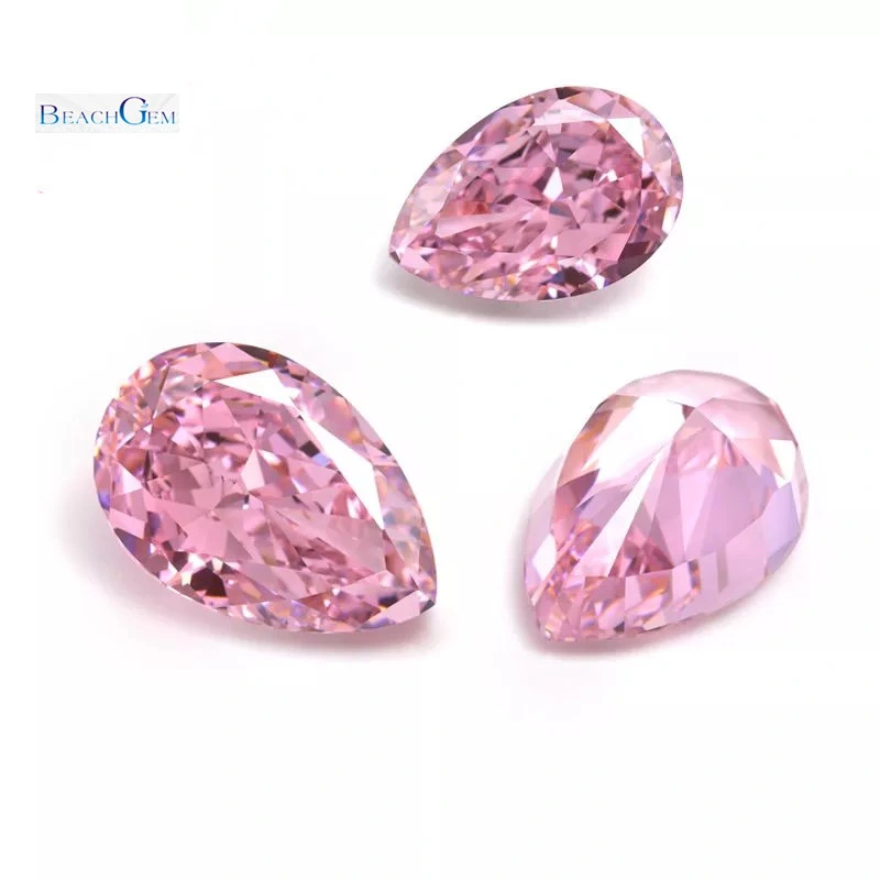 Pink Pear 5A High Quality Crushed Ice Cut Cubic Zirconia Gemstone for Jewellery Setting